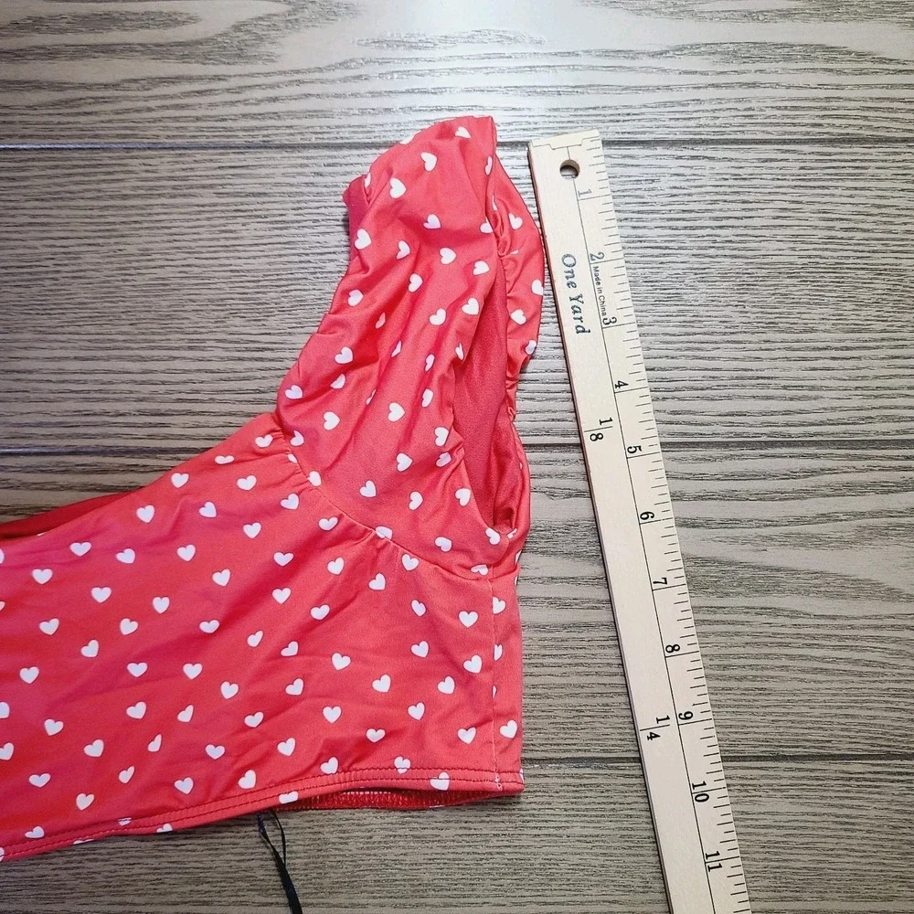 NEW Beach Riot Bikini‎ Top L Red White Hearts Off Shoulder Swim Top Retro Y2K